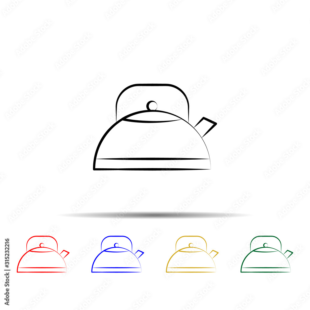 Poster tea pot hand drawn multi color style icon. simple thin line, outline vector of tea icons for ui and 
