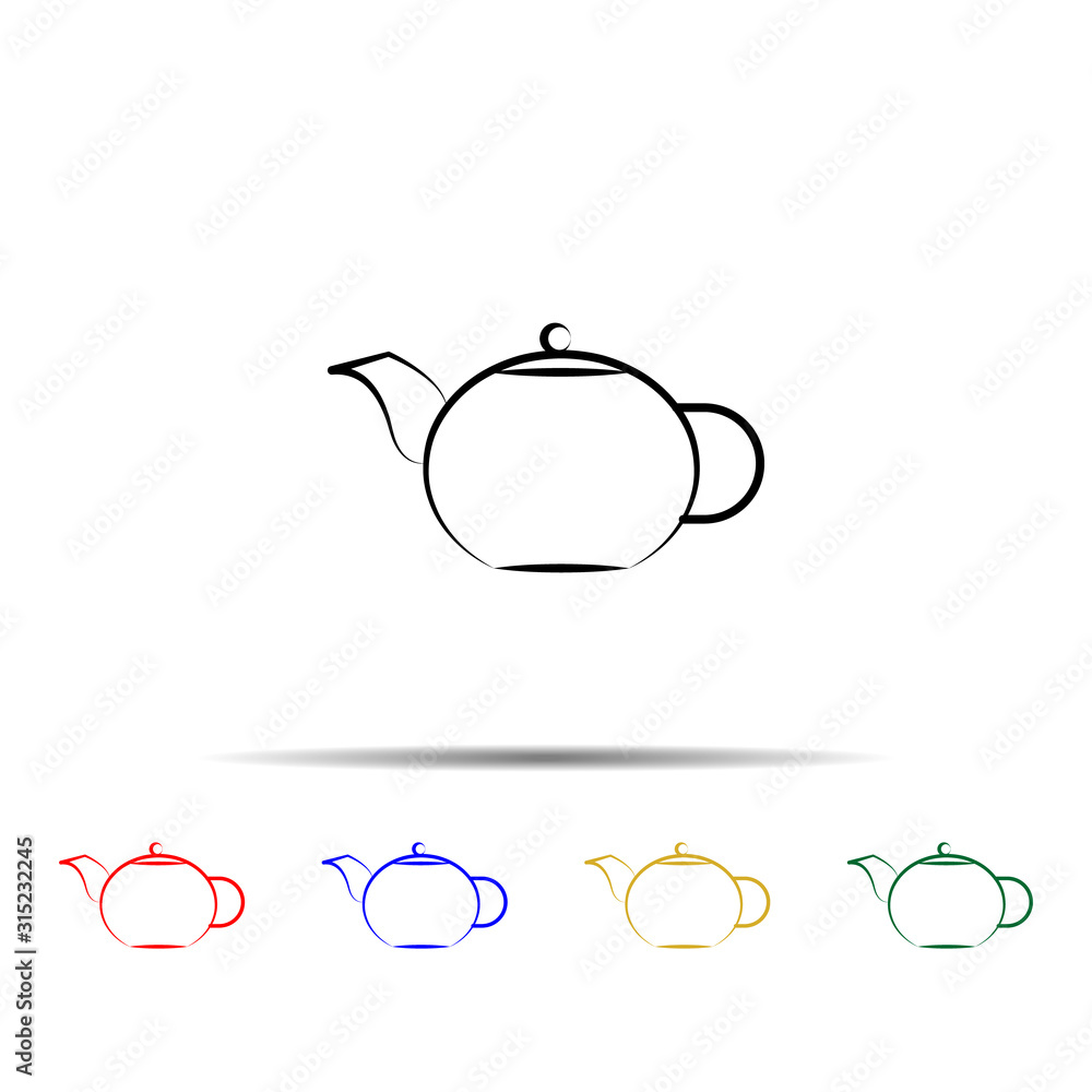 Poster tea pot hand drawn multi color style icon. simple thin line, outline vector of tea icons for ui and 