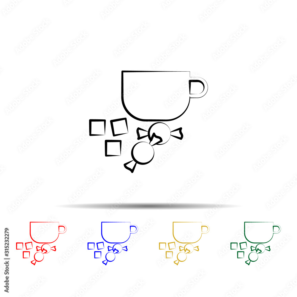Poster tea cup, sugar multi color style icon. simple thin line, outline vector of tea icons for ui and ux, 
