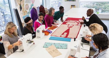 Fashion designers working in studio