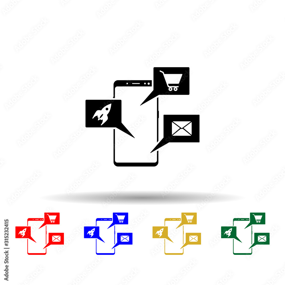 Poster smartphone, applications multi color style icon. simple glyph, flat vector of mobile concept icons f