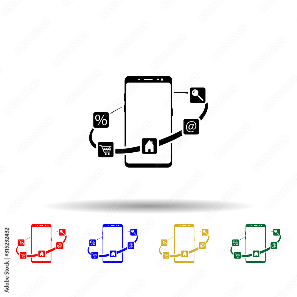 Aufkleber smartphone, applications, home multi color style icon. simple glyph, flat vector of mobile concept i
