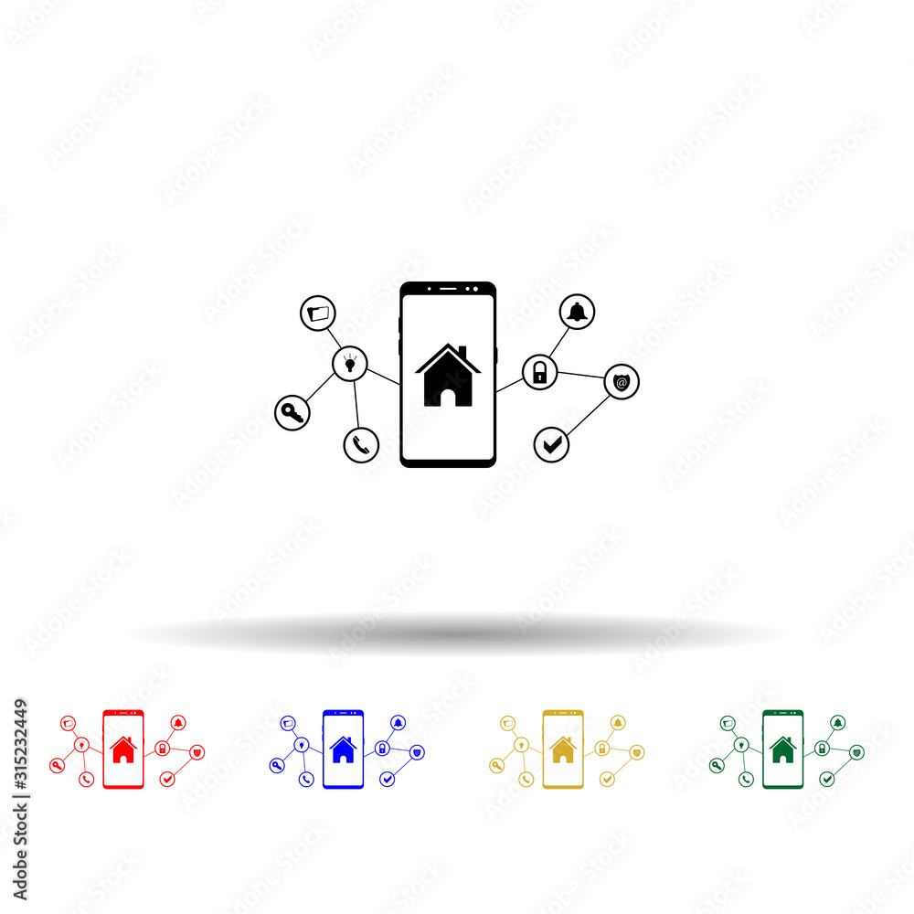 Poster smartphone, home applications multi color style icon. simple glyph, flat vector of mobile concept ic