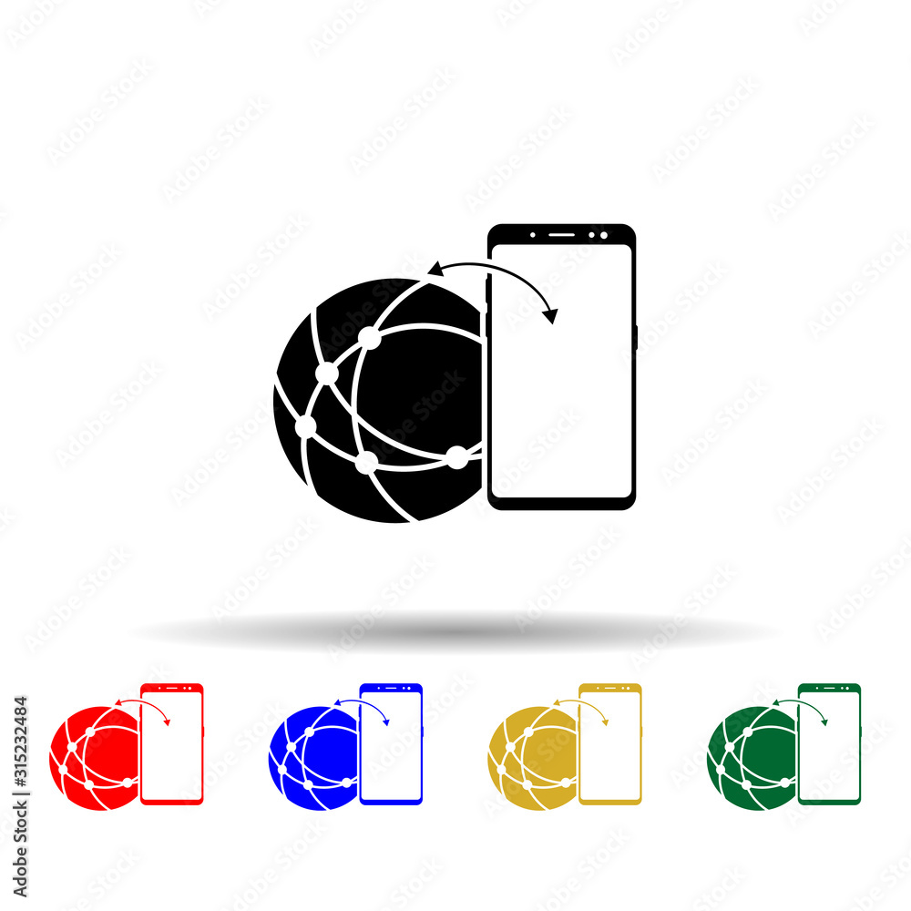 Poster smartphone, world connection multi color style icon. simple glyph, flat vector of mobile concept ico