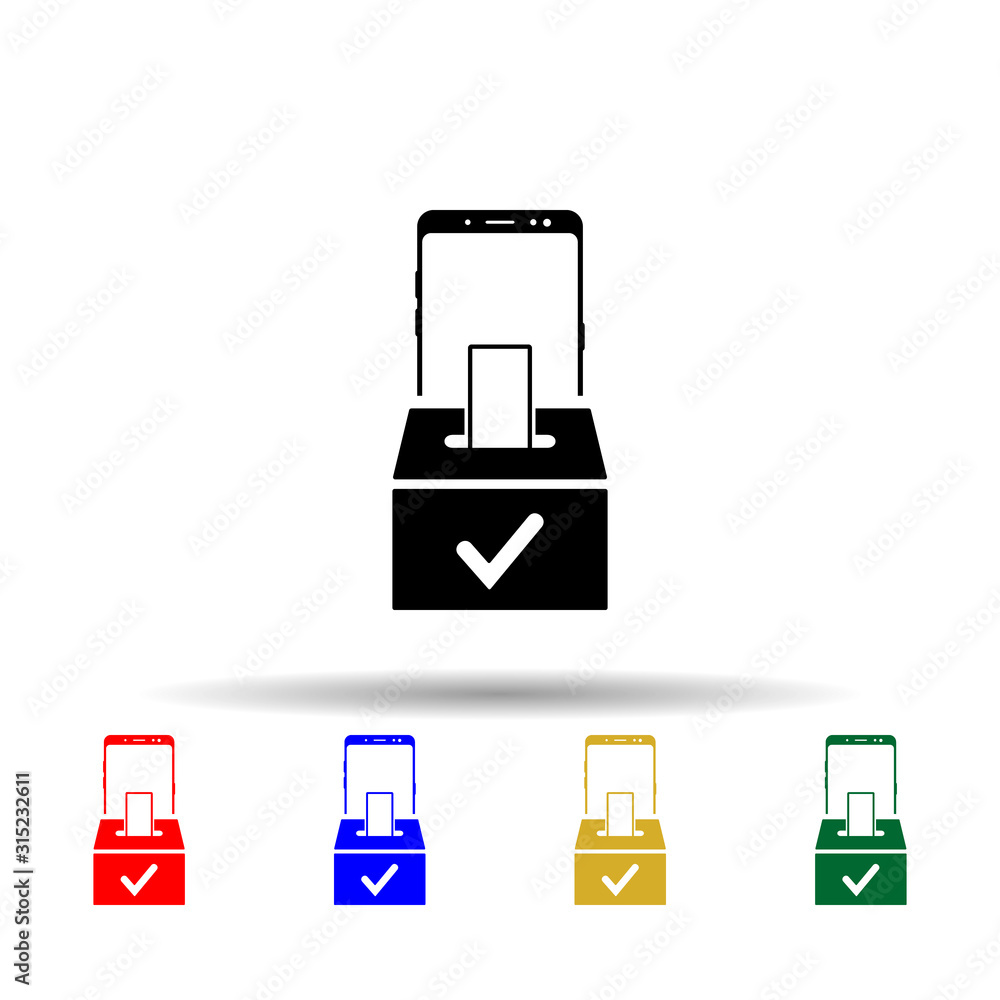 Poster smartphone, box, check multi color style icon. simple glyph, flat vector of mobile concept icons for