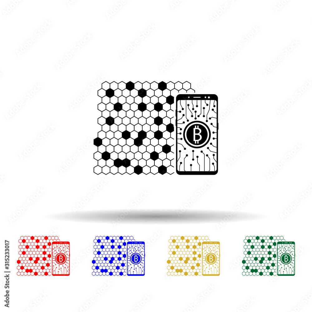 Poster smartphone, bitcoin multi color style icon. simple glyph, flat vector of mobile concept icons for ui