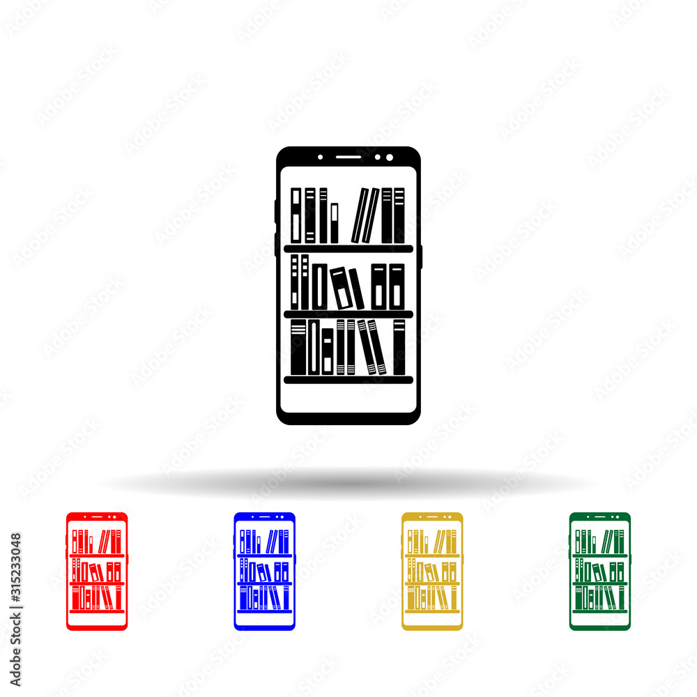Poster smartphone online library multi color style icon. simple glyph, flat vector of mobile concept icons 