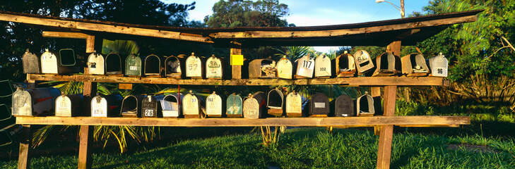 Rows of mailboxes along road to Hana, Maui, Hawaii