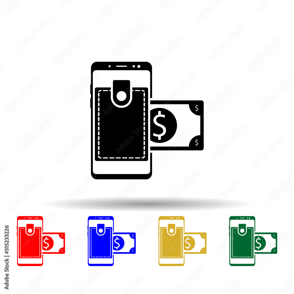 Aufkleber smartphone wallet, usd multi color style icon. simple glyph, flat vector of mobile concept icons for