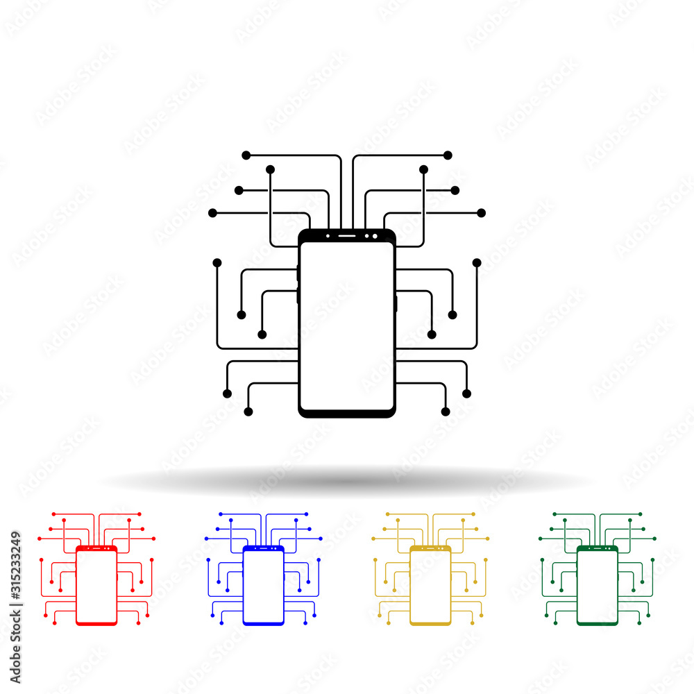 Poster smartphone cpu, chip multi color style icon. simple glyph, flat vector of mobile concept icons for u