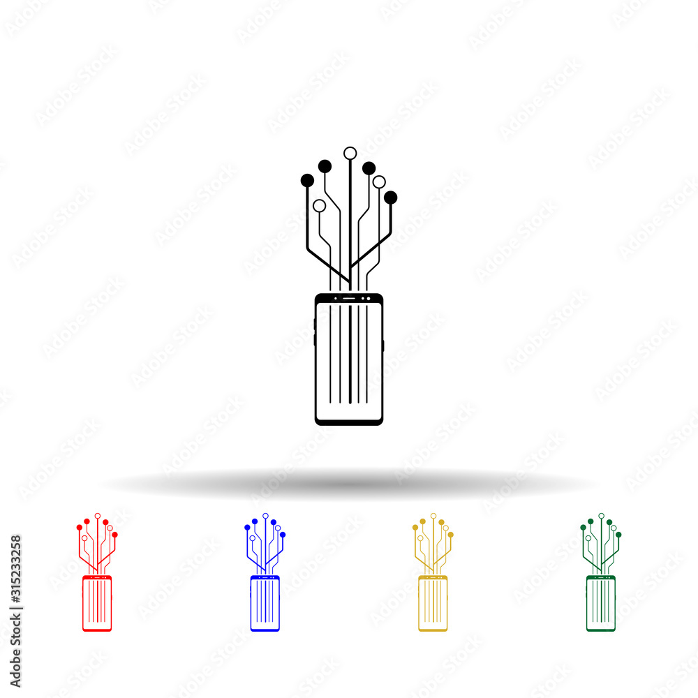 Poster smartphone cpu, chip multi color style icon. simple glyph, flat vector of mobile concept icons for u