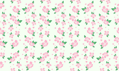 Valentine Flower pattern background, with simple of leaf and pink flower design.