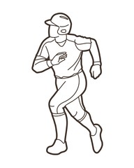 Baseball player action cartoon sport graphic vector.