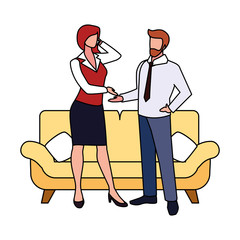 couple in the living room on white background