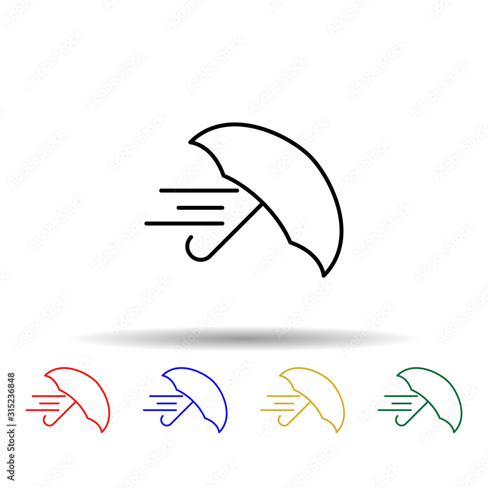Poster the wind blows the umbrella multi color style icon. simple thin line, outline vector of web icons fo