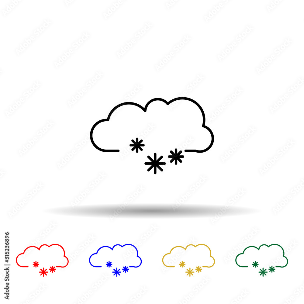 Poster cloud with a snowflake multi color style icon. simple thin line, outline vector of web icons for ui 