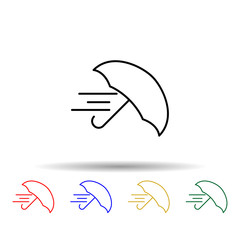 Obraz premium the wind blows the umbrella multi color style icon. Simple thin line, outline vector of web icons for ui and ux, website or mobile application