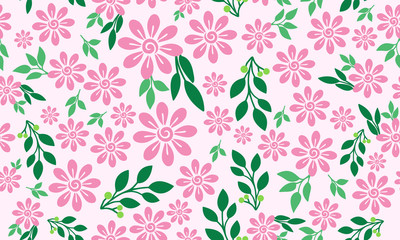 Valentine Flower pattern background, with leaf and pink flower modern design.