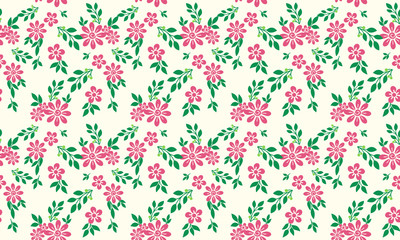 Unique pink flower pattern background for valentine, with leaf and flower drawing.