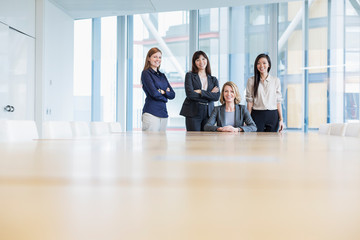 Surface level portrait confident businesswoman in conference room