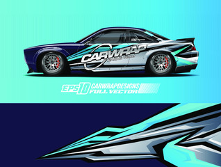 Fototapeta premium Car wrap design vector. Graphic abstract stripe racing background designs for wrap cargo van, race car, pickup truck, adventure vehicle. Eps 10