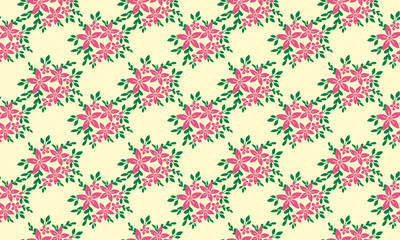 Unique pink flower pattern background for valentine, with leaf and flower drawing.