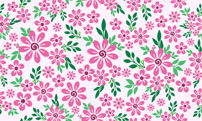 Obraz premium Pink flower pattern background for valentine, with simple leaf and flower decor.