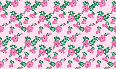 Pink flower pattern background for valentine, with simple leaf and flower decor.