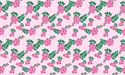 Pink flower pattern background for valentine, with simple leaf and flower decor.