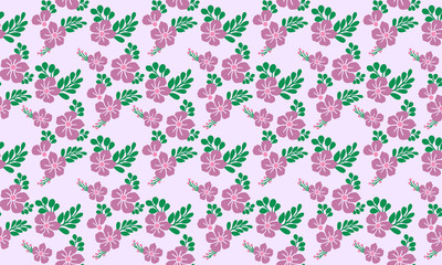 Fototapeta na wymiar Pink flower pattern background for valentine, with simple leaf and flower decor.