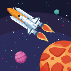 Naklejka premium flying spacecraft planets space exploration