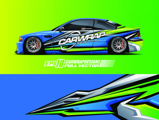 Fototapeta premium Car wrap design vector. Graphic abstract stripe racing background designs for wrap cargo van, race car, pickup truck, adventure vehicle. Eps 10