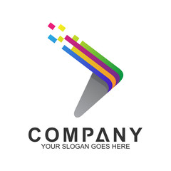 colorful pixel line arrow logo, fast motion vector, delivery service icon, speed arrow, travel and transportation symbol, media tech logo design, abstract arrow business logo template