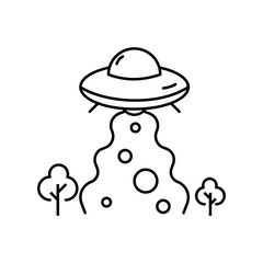 UFO, flying saucer vector icon. Outline thin line flat illustration. 