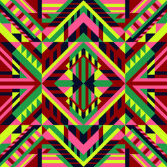 Modern Geometric Pop Art Colorful Tribal Traditional Seamless Pattern Vector Background