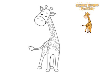 Fototapeta na wymiar Coloring The Cute Cartoon Giraffe. Educational Game for Kids. Vector Illustration With Cartoon Animal Characters