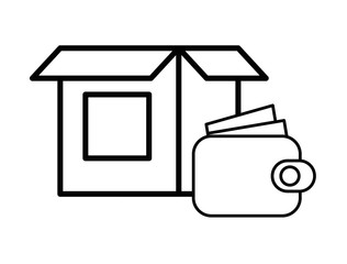 wallet money with box carton icon