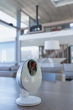 Home security camera on table