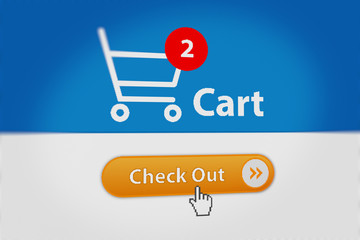 Close up Shot of Mouse Cursor Clicking Check Out Button. Online Shopping Checkout Process