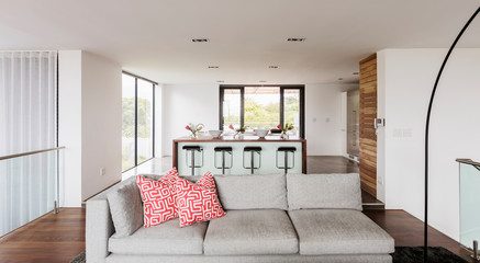 Home showcase interior living room and kitchen open plan