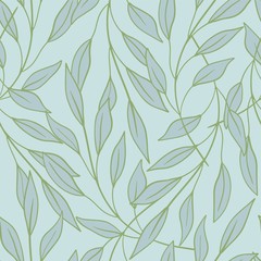 Green and teal pretty, modern, feminine leaves seamless vector surface pattern design. Vintage inspired