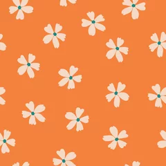 Tapeten Orange 1970er Jahre grooviges Vintage-Retro-Blumennahtloses Vektormuster