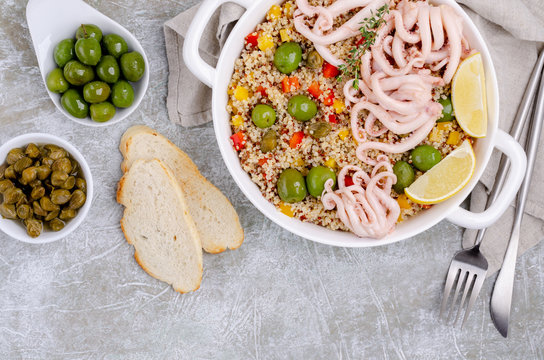 Quinoa With Vegetables And Squid Tentacles