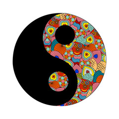 Sign Yin-Yang symbol symbolizes harmony, merging of male and female, white background, vector