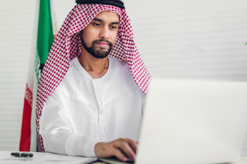 Arabic businessman working with laptop computer.creative arab business people planning at modern work loft
