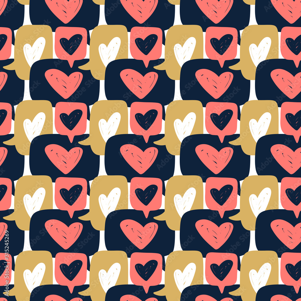 Poster Hand draw Chat dialog speech clouds Cute Seamless pattern. Vector illustration Abstract comments and message talk on white background.