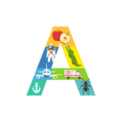 Letter A learning poster for kids. Alphabet for preschool education.