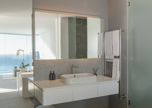 Sink in modern, luxury home showcase interior bathroom