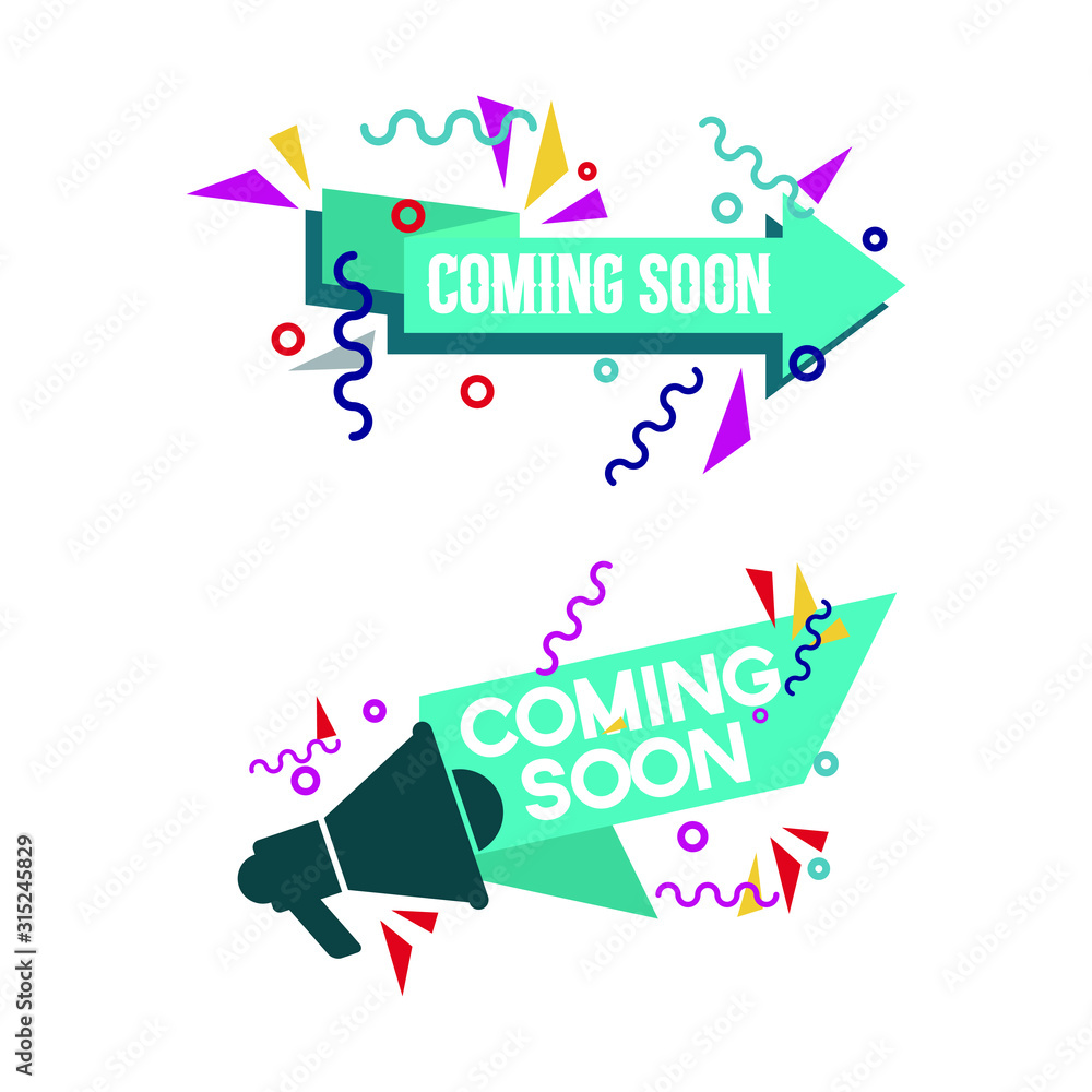 Poster modern vector illustration banner ribbon coming soon. web element. isolated on white background.