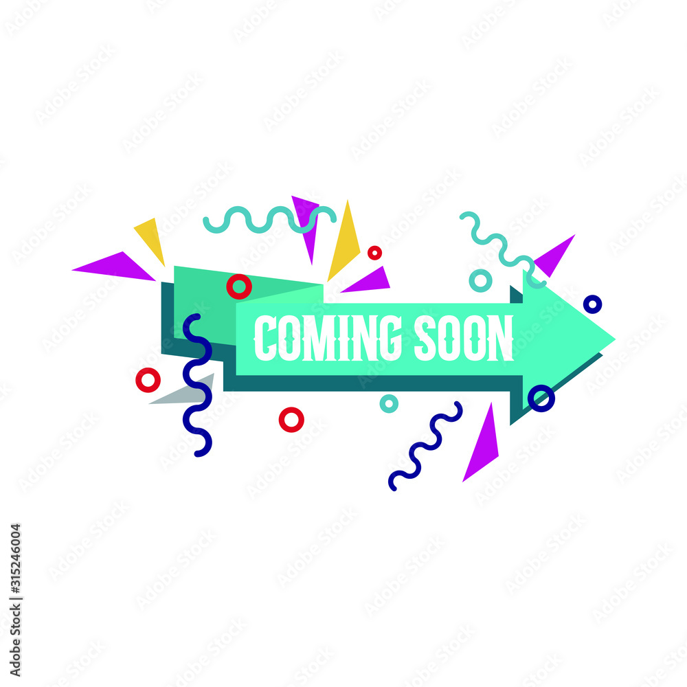 Poster modern vector illustration banner ribbon coming soon. web element. isolated on white background.